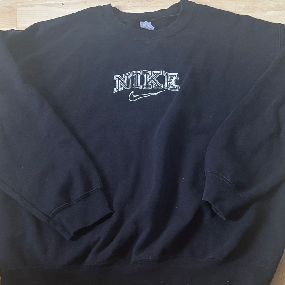 Nike Black Crewneck Sweatshirt with White Embroidered Logo